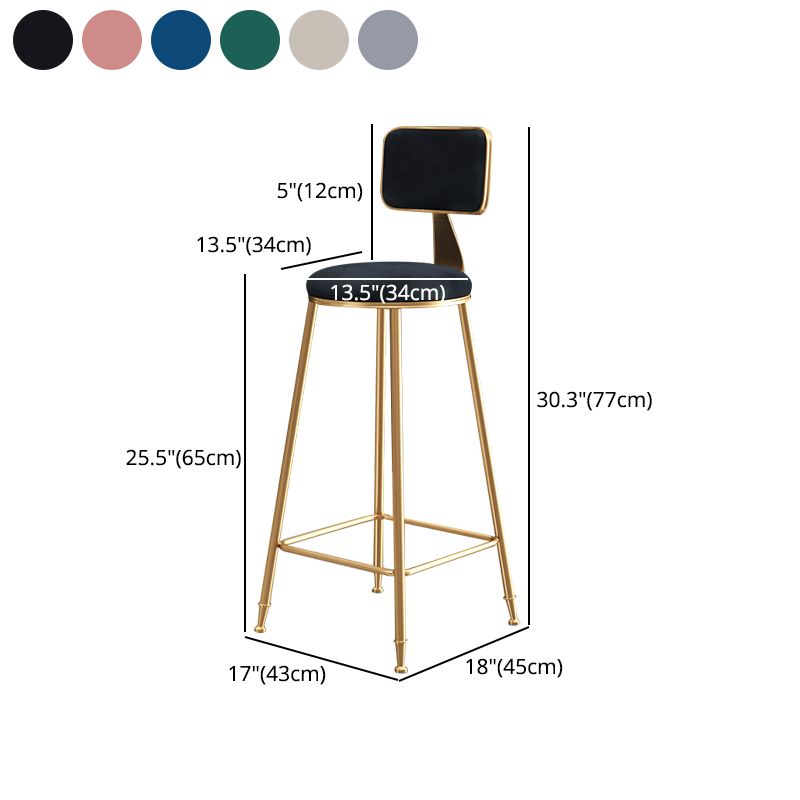 Glam Backrest Armless Counter Stool Iron Bar Stool with Pedal and Velvet Cushion Clearhalo 'Bar Furniture' 'Bar Stools' 'bar_stools' 'furn' 'furn_bar_stools' 'Furniture' 'furniture_bar_stools' 'Kitchen & Dining Furniture' 1200x1200_c8a09223-7529-4545-a253-6d3eb83bdd29