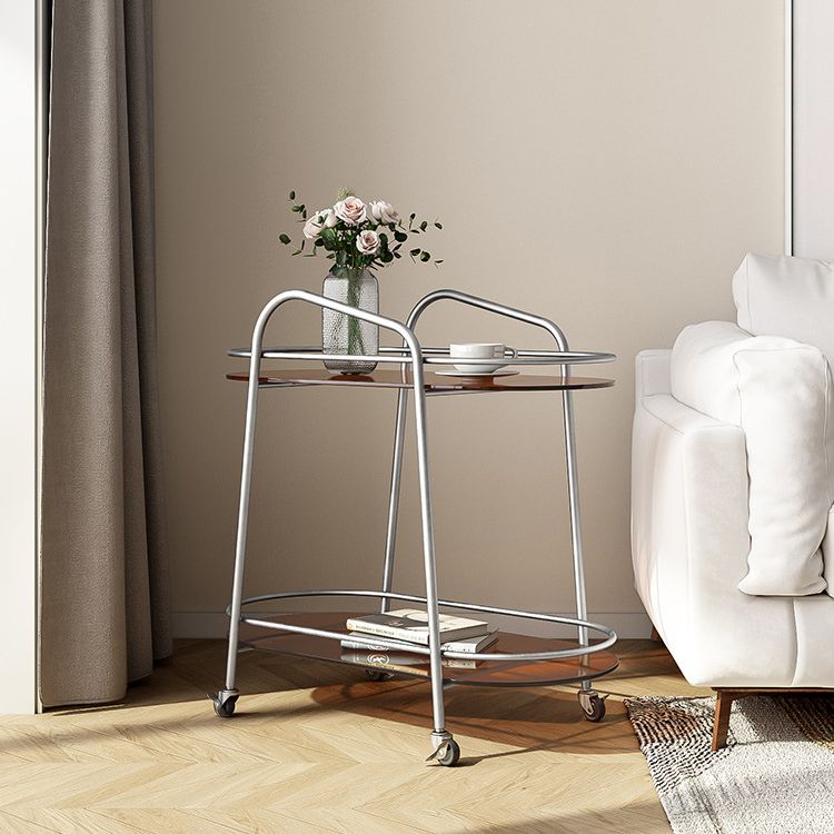Modern Glass Side Table 4 Legs Oval Side End Table with Storage