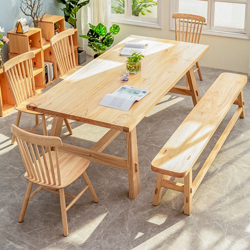 Rectangle Trestle Base Dining Table Modern Pine Wood Table for Kitchen Clearhalo 'Dining Tables & Seating' 'Dining Tables' 'dining_table' 'furn' 'furn_dining_table' 'Furniture' 'Kitchen & Dining Furniture' 1200x1200_c8a46791-d897-4177-9c81-a84379d8c6a4