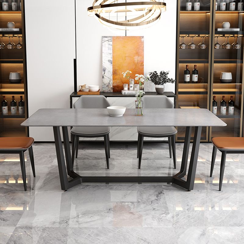 Contemporary Slate Rectangle Dining Furniture Double Pedestal Kitchen Set in Black Finish Clearhalo 'Dining Room Sets' 'Dining Tables & Seating' 'dining_room_set' 'Furniture' 'furniture_dining_room_set' 'Kitchen & Dining Furniture' 'kitchen&dining_furn' 'kitchen' 1200x1200_c8a8edf5-6fc6-4e98-b7cd-6dd2528f4ff2