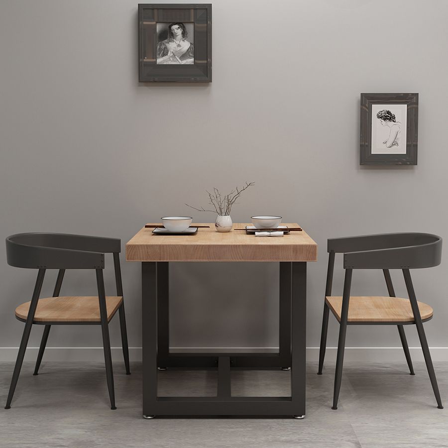 Industrial Style Solid Wood Dining Table Brown Square Table with Trestle Base for Dinning Room Clearhalo ' dining_table' 'Dining Tables & Seating' 'Dining Tables' 'furn' 'furn_dining_table' 'Furniture' 'furniture_dining_table' 'Kitchen & Dining Furniture' 'kitchen&dining_furn' 'kitchen' 'kitchen_dining_table' 1200x1200_c8a98f65-f289-4f12-b2a1-01309f075870