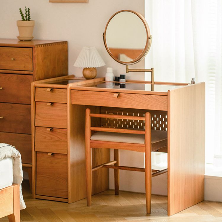 Skandinavische Schubladen Schminktisch Massivholz Kommode Spiegelte Waschtisch -Set