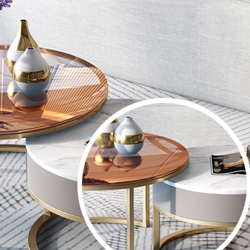 No Distressing Round Coffee Table Frame Nesting Coffee Table Set with Drawer Clearhalo 'Coffee & Accent Tables' 'Coffee Tables' 'coffee_tables' 'furn' 'furn_coffee_tables' 'Furniture' 'Living Room Furniture' 1200x1200_c8b1572b-013e-454a-b9a2-2c256cee15c8