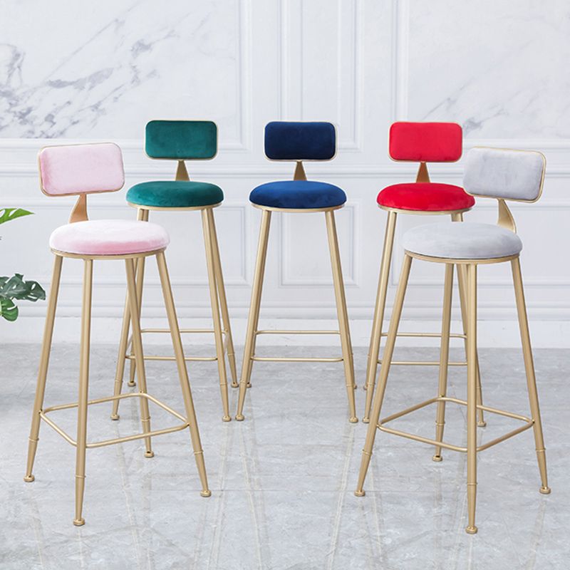 Scandinavian Footrest Bar Stools Fabric Round Seat Barstool with 4 Gold Iron Legs Clearhalo 'Bar Furniture' 'Bar Stools' 'bar_stools' 'furn' 'furn_bar_stools' 'Furniture' 'Kitchen & Dining Furniture' 1200x1200_c8b1b20e-f234-4a46-b046-d43377bdf2ab
