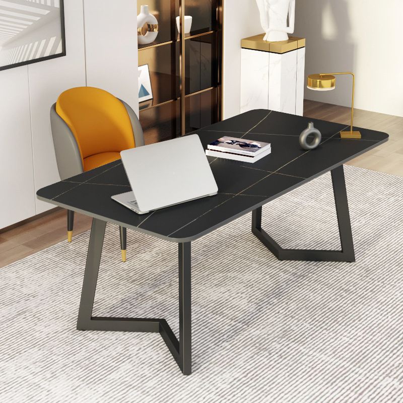 Escritorio de oficina curvo escritorio de computadora de acabado antiguo con patas de metal