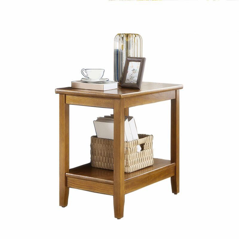 Traditional Rectangular Double Tier Side Table Wood 4 Legs End Table with Shelf