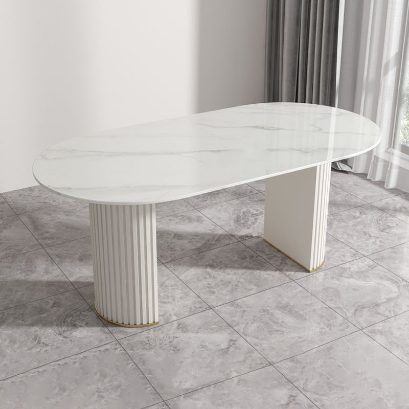 Modern Kitchen Sintered Stone Dining Table Oval Shape White Dining Table with Double Pedestal Base Clearhalo ' dining_table' 'Dining Tables & Seating' 'Dining Tables' 'furn' 'furn_dining_table' 'Furniture' 'furniture_dining_table' 'Kitchen & Dining Furniture' 'kitchen&dining_furn' 'kitchen' 'kitchen_dining_table' 1200x1200_c8b7ef21-1e23-445e-9a40-79551773eb2d
