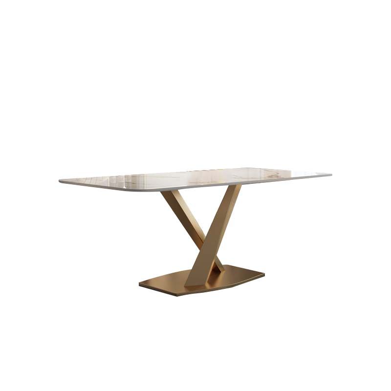 Glam Style Sintered Stone Table Rectangle Table with Metal Legs for Home Clearhalo 'Dining Tables & Seating' 'Dining Tables' 'dining_table' 'furn' 'furn_dining_table' 'Furniture' 'Kitchen & Dining Furniture' 1200x1200_c8c186eb-fff3-405c-9b89-7c54e0ef7f06