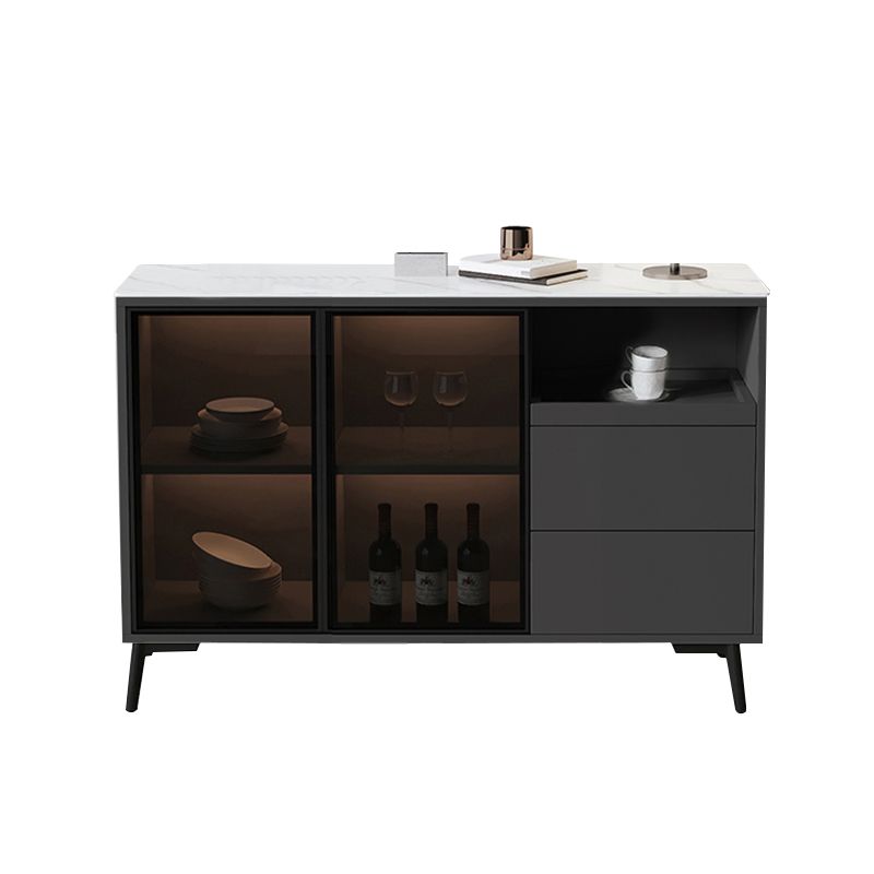 Glass Door Stone Buffet Sideboard Contemporary Style Credenza with LED Lights Clearhalo 'buffet_sideboard' 'Buffets & Sideboards' 'furn' 'furn_buffet_sideboard' 'Furniture' 'Kitchen & Dining Furniture' 1200x1200_c8c945d5-ceeb-4217-84d9-74a037580f20