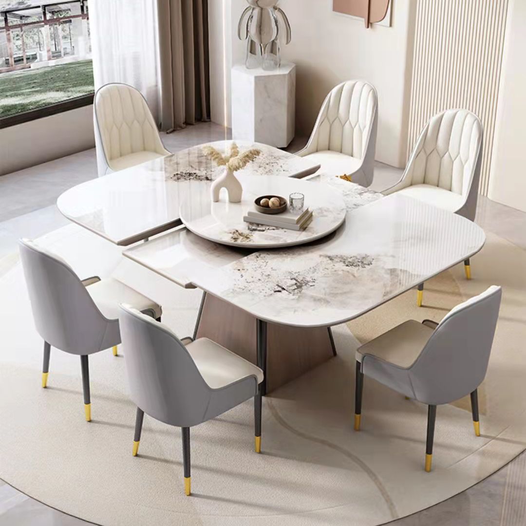 Modern White Stone Top Dining Set 1/5/7 Pieces Dining Table Set with Padded Chairs Clearhalo 'Dining Room Sets' 'Dining Tables & Seating' 'dining_room_set' 'furn' 'furn_dining_room_set' 'Furniture' 'Kitchen & Dining Furniture' 1200x1200_c8c961ca-da3d-4216-bf35-9d737415d967