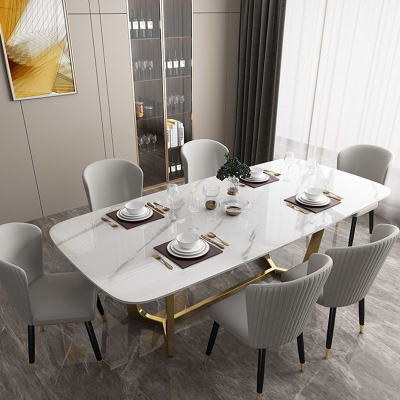 Traditional Luxury Table White Stone Rectangle Dining Table for Home Clearhalo 'Dining Tables & Seating' 'Dining Tables' 'dining_table' 'furn' 'furn_dining_table' 'Furniture' 'Kitchen & Dining Furniture' 1200x1200_c8ca8da7-ee0d-4955-b9a4-833caf448068