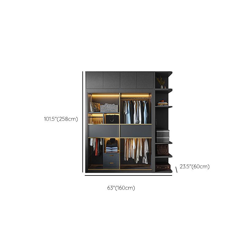 Grey Contemporary Wardrobe Closet Sliding Wardrobe Armoire with Drawer Clearhalo 'Armoires & Wardrobes' 'armoires_wardrobes' 'Bedroom Furniture' 'furn' 'furn_armoires_wardrobes' 'Furniture' 1200x1200_c8cc55c7-f1e0-4c93-b97b-1c6f1947473c