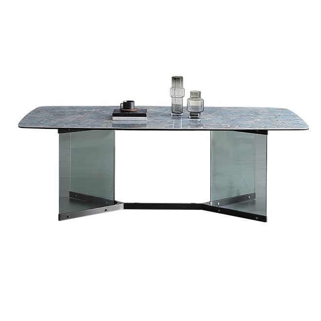 Blue Rectangle Sintered Stone Dining Table for 4/6 with Glass Base Dining Set for Restaurant Clearhalo 'Dining Room Sets' 'Dining Tables & Seating' 'dining_room_set' 'furn' 'furn_dining_room_set' 'Furniture' 'furniture_dining_room_set' 'Kitchen & Dining Furniture' 'kitchen&dining_furn' 'kitchen' 1200x1200_c8cd29b0-b6ea-4321-bbba-c26572f5037b
