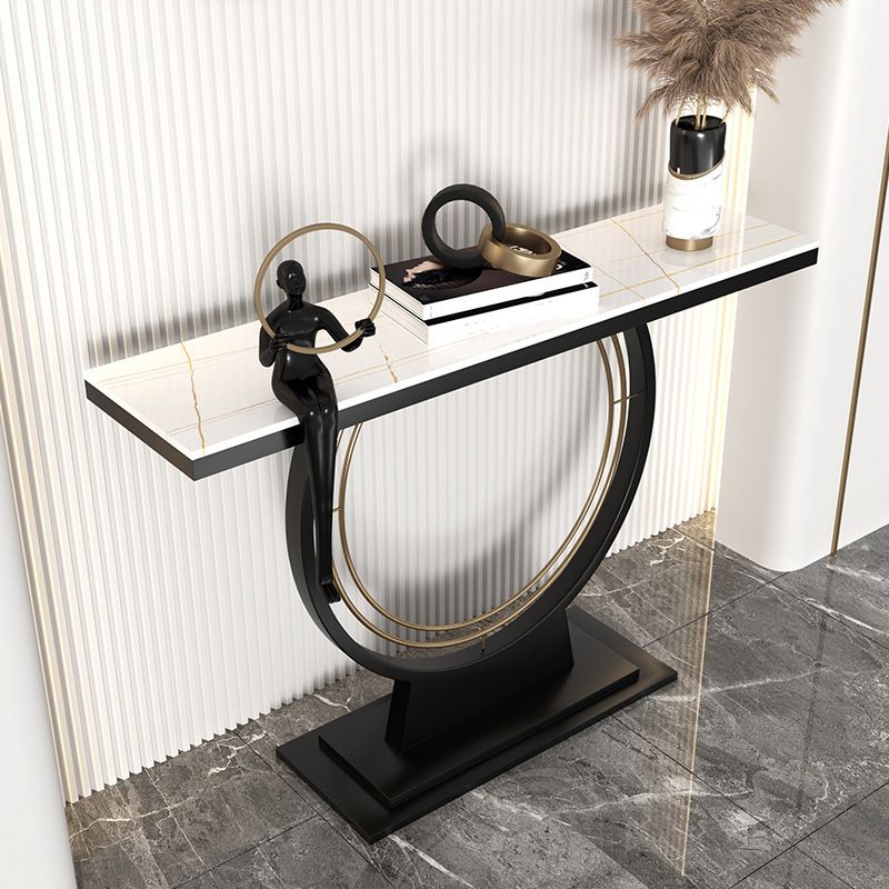 31.5" Tall Stone Accent Table Stain Resistant Console Table with 1 Shelf Clearhalo 'Console Tables' 'console_tables' 'Entry & Mudroom Furniture' 'furn' 'furn_console_tables' 'Furniture' 1200x1200_c8ce9687-1a9b-434f-b6b5-8c1778c99b9b