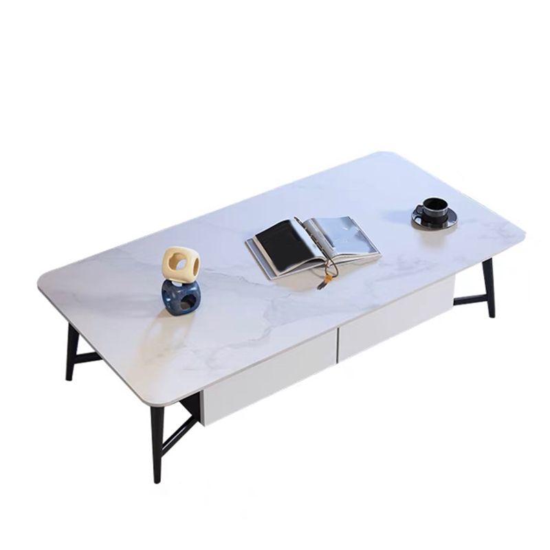 4 Legs Base Rock Slate Top Cocktail Table Metal Iron Base Rectangular Coffee Table