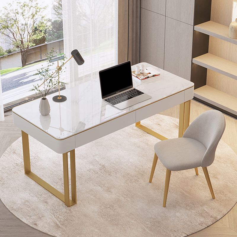 Rectangular Shaped Office Working Table Stone Writing Desk in Gold/Black Clearhalo 'furn' 'furn_office_desk' 'Furniture' 'Office Desks' 'Office Furniture' 'office_desk' 1200x1200_c8d0a750-0ba0-4280-9ff3-d482966fc0b1