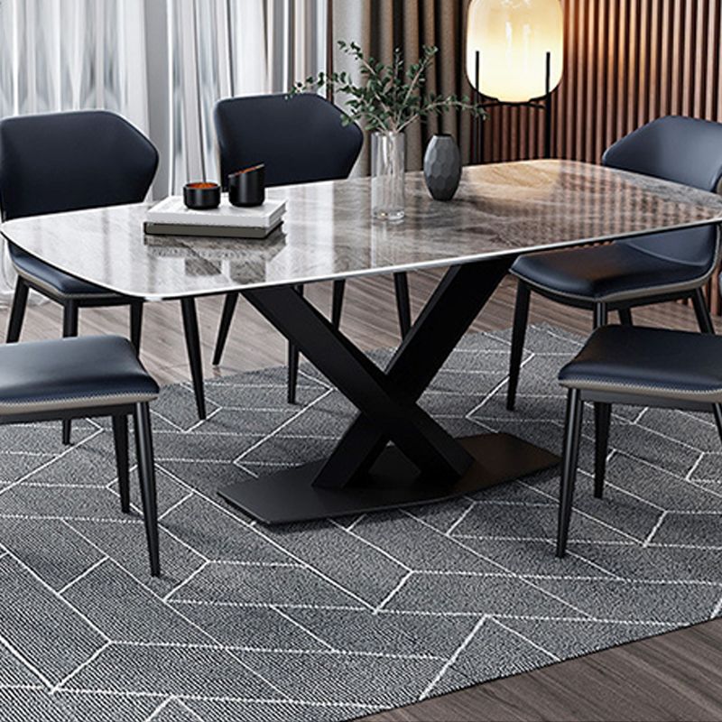 Industrial Style Sintered Stone Table Dining Rectangle Table with Metal Legs for Home Clearhalo 'Dining Tables & Seating' 'Dining Tables' 'dining_table' 'furn' 'furn_dining_table' 'Furniture' 'Kitchen & Dining Furniture' 1200x1200_c8d28d62-7fab-452e-9c21-2b3fe96be844