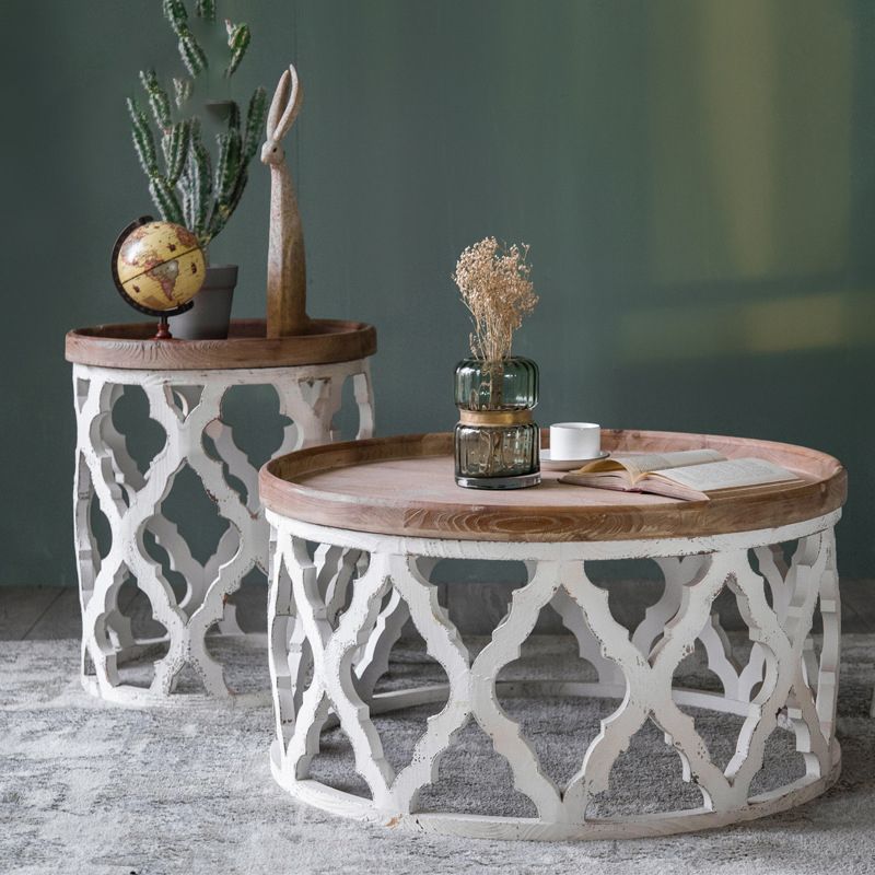 Rustic Drum Side Table Solid Wood Sofa Side Accent Table in Distressed White Clearhalo 'Coffee & Accent Tables' 'End & Side Tables' 'end_side_tables' 'furn' 'furn_end_side_tables' 'Furniture' 'Living Room Furniture' 1200x1200_c8d58085-d2e0-469e-afc8-8243452387df