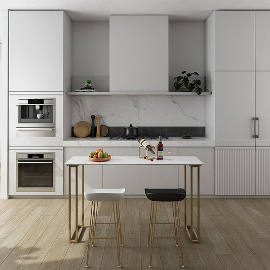 Contemporary Gold and White Counter Wine Table Marble Fixed Table Indoor Patio Bar Table Clearhalo 'Bar Furniture' 'Bar Tables' 'bar_tables' 'Furniture' 'furniture_bar_tables' 'Kitchen & Dining Furniture' 'kitchen&dining_furn' 'kitchen' 1200x1200_c8dbcfb4-019f-4046-9204-eda5f3551107