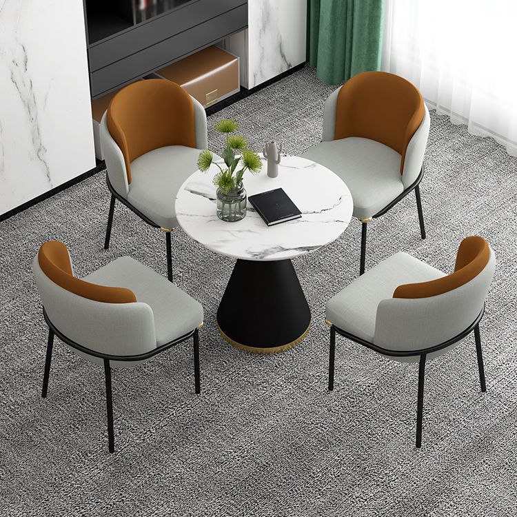 Glam Round Dinette Set 1/2/4/5 Pieces Black Dining Table Set with White Sintered Stone Top Clearhalo 'Dining Room Sets' 'Dining Tables & Seating' 'dining_room_set' 'furn' 'furn_dining_room_set' 'Furniture' 'furniture_dining_room_set' 'Kitchen & Dining Furniture' 1200x1200_c8dc29bb-ba50-427a-92ae-e86551852fa4