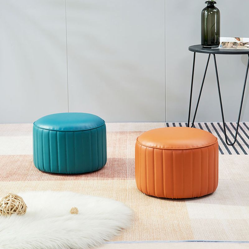 Contemporary Pouf Ottoman Faux Leather Upholstered Solid Color Round Ottoman