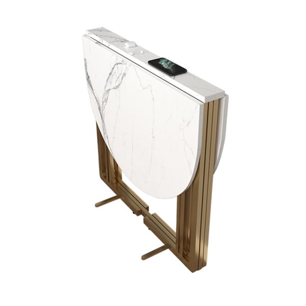 Foldable Artificial Wooden Top Table Extendable Round Kitchen Table with Trestle Base Clearhalo ' dining_table' 'Dining Tables & Seating' 'Dining Tables' 'furn' 'furn_dining_table' 'Furniture' 'furniture_dining_table' 'Kitchen & Dining Furniture' 'kitchen&dining_furn' 'kitchen' 'kitchen_dining_table' 1200x1200_c8dce7e0-80e6-44ea-9235-a564166a3c14