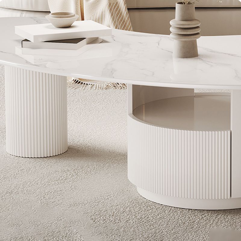 Abstract Cocktail Table Slate Top Coffee or End Table with Storage Drawers