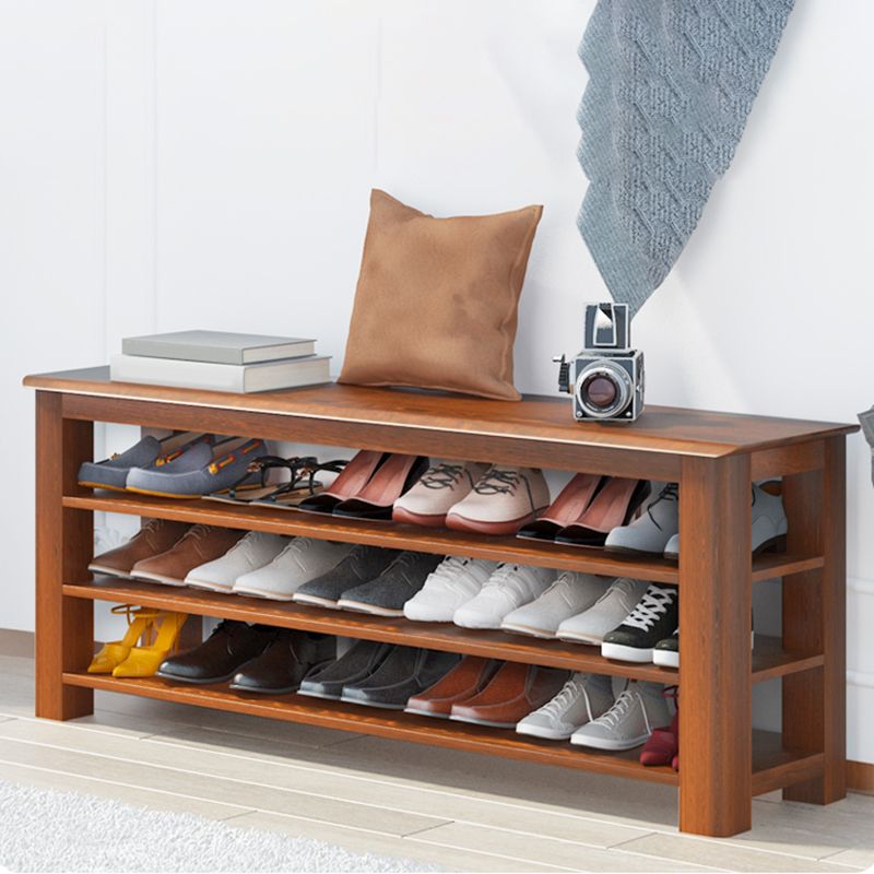 Banco moderno della metà del secolo da 13,78 pollici in panchina in legno di gomma con spazio per le scarpe