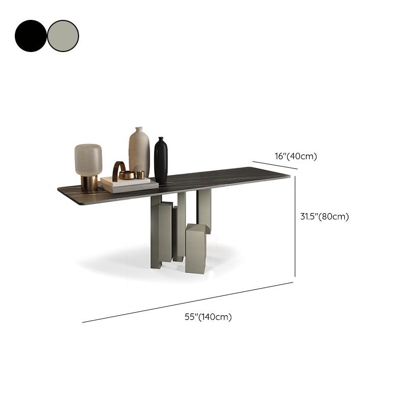 Modern Rectangular Console Table Stone Console Sofa Table in Grey/Black
