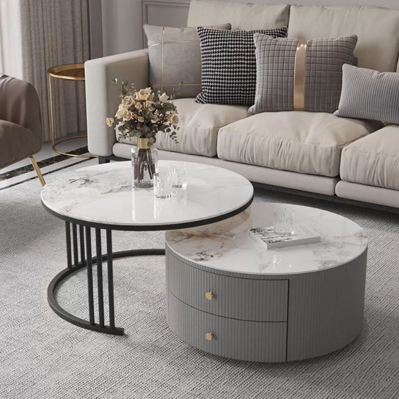 Modern Round End Table Living Room No Distressing Side Table with Drawers Clearhalo 'Coffee & Accent Tables' 'Coffee Tables' 'coffee_tables' 'furn' 'furn_coffee_tables' 'Furniture' 'Living Room Furniture' 1200x1200_c8ee8a34-c43d-49c6-8607-2bc0d7e6082f