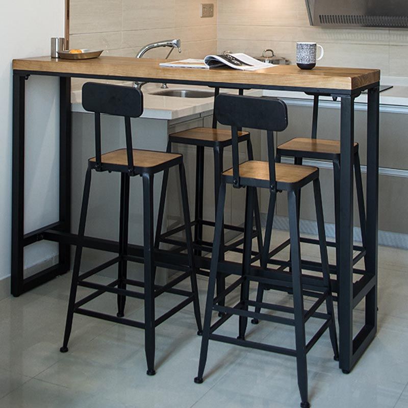 Juego de mesa de bar industrial de madera maciza, mesa de mostrador rectangular de 1/5 piezas con taburetes altos