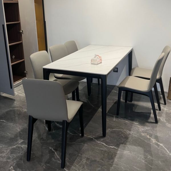 Sintered Stone White Dining Table Mid-Century Modern 4 Legs Table for Dining Room Clearhalo ' dining_table' 'Dining Tables & Seating' 'Dining Tables' 'Furniture' 'furniture_dining_table' 'Kitchen & Dining Furniture' 'kitchen&dining_furn' 'kitchen' 'kitchen_dining_table' 1200x1200_c8f13897-54da-44ab-a39a-ab569850ced6