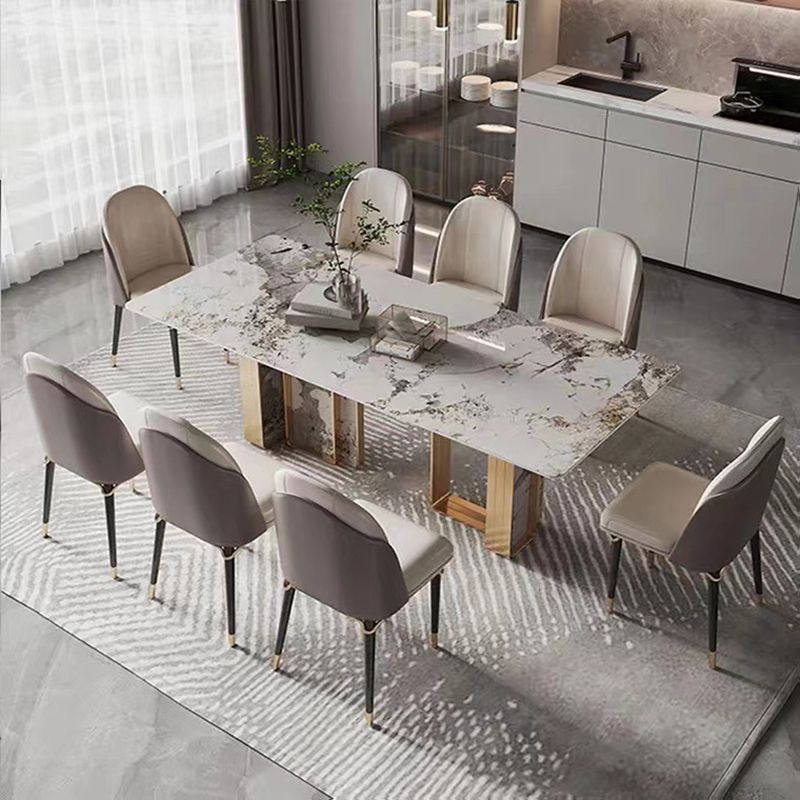 Traditional Luxury Double Pedestal Table Stainless Steel Base Rectangle Dinner Table Clearhalo 'Dining Tables & Seating' 'Dining Tables' 'dining_table' 'furn' 'furn_dining_table' 'Furniture' 'Kitchen & Dining Furniture' 1200x1200_c8f332b9-13b8-4646-abd9-3b08b694c428