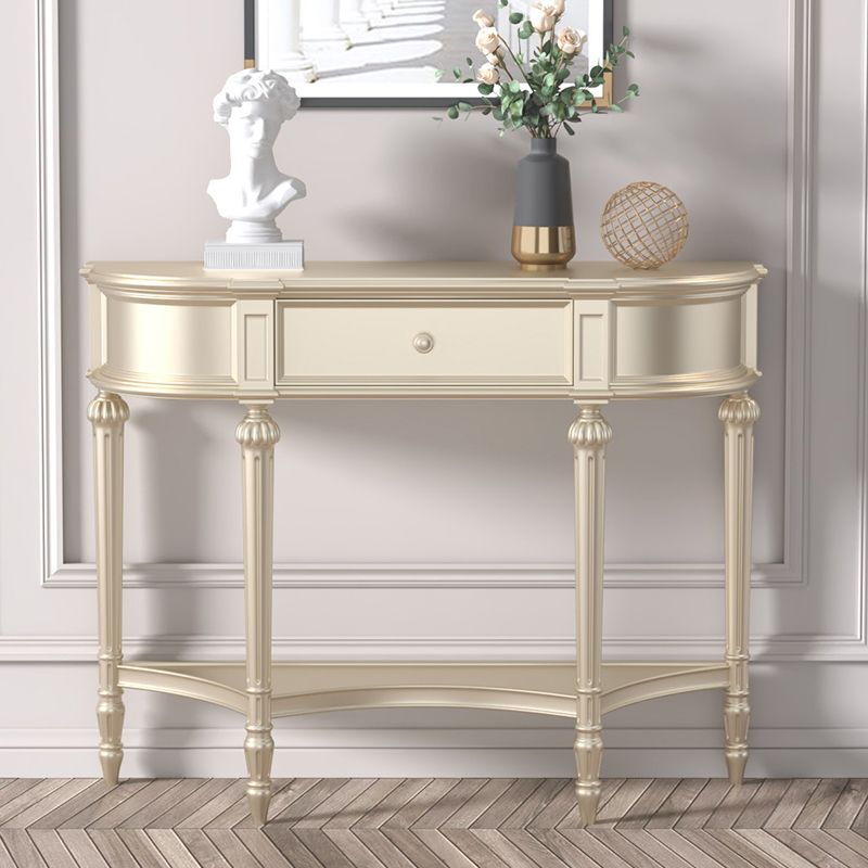 Console di betulla moderna di metà secolo con 4 gambe e scaffali per la sala