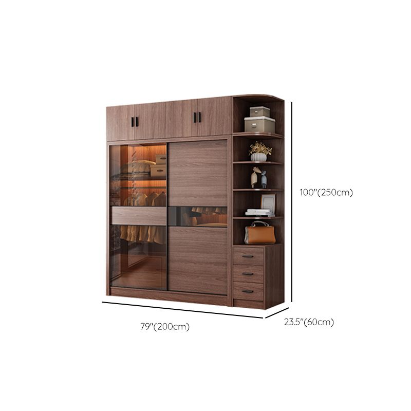 Brown Wardrobe Closet with Garment Rod Wooden Wardrobe Armoire - Clearhalo