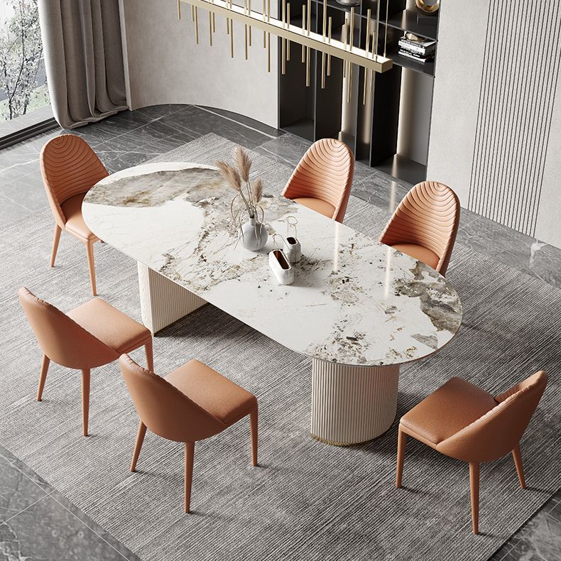 Glam Sintered Stone Table Dining Oval Table with Metal Legs for Home Use Clearhalo 'Dining Tables & Seating' 'Dining Tables' 'dining_table' 'furn' 'furn_dining_table' 'Furniture' 'Kitchen & Dining Furniture' 1200x1200_c9055a6a-68bd-41cb-bac9-a1df74625fbf