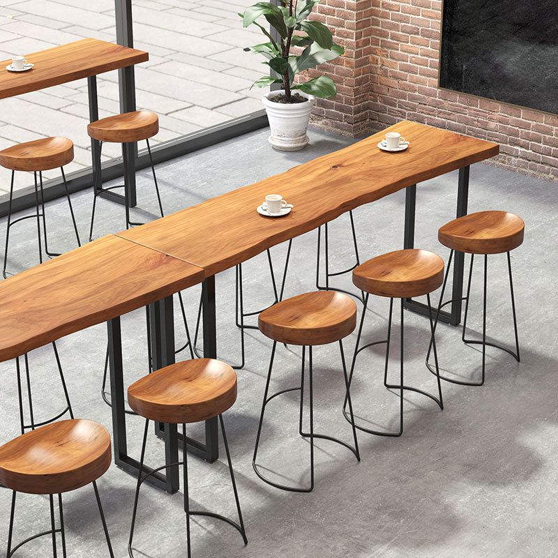Modern Bar-height Table Solid Wood Top Pub Table with Black Metal Base Clearhalo 'Bar Furniture' 'Bar Tables' 'bar_tables' 'furn' 'furn_bar_tables' 'Furniture' 'Kitchen & Dining Furniture' 1200x1200_c905cb3a-319e-4d55-a5c0-469f1a1c997d