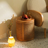 17.71 " Tall Solid Wood Round Top Side Table Drum Base End Table