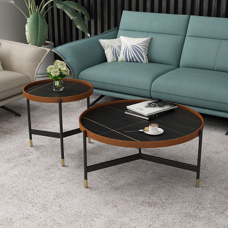 3 Legs Base Design Black Metal Base Rock Slab Top Round Coffee Table Clearhalo 'Coffee & Accent Tables' 'Coffee Tables' 'coffee_tables' 'Furniture' 'furniture_coffee_tables' 'Living Room Furniture' 1200x1200_c908c48d-d3ce-41c7-b038-d61b50f17d57