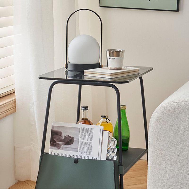 Metal Sled End Table Glass Top Side Sofa Side Accent Table with Shelf Clearhalo 'Coffee & Accent Tables' 'End & Side Tables' 'end_side_tables' 'furn' 'furn_end_side_tables' 'Furniture' 'Living Room Furniture' 1200x1200_c90efe75-2106-4c72-993b-3a72ec3fd567