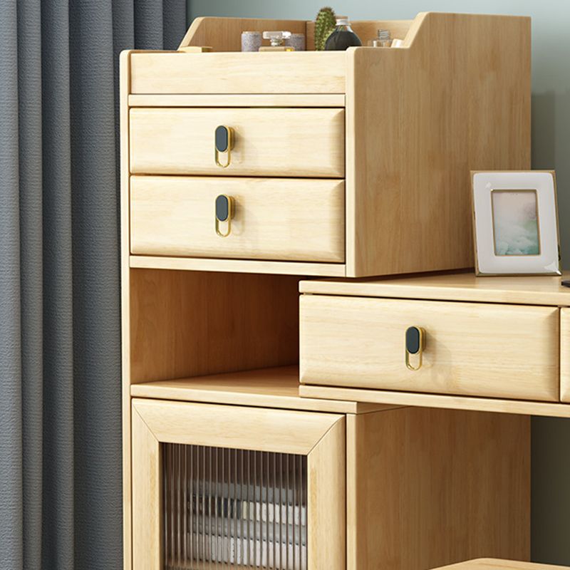 Ensemble de vanité en bois avec tabouret et miroir