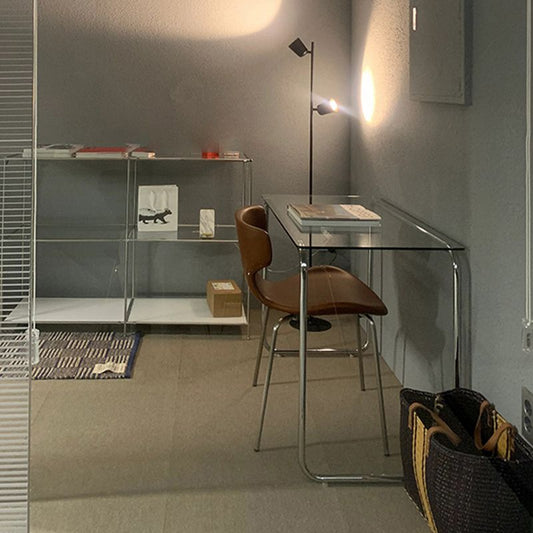 Glass Modern Style Writing Desk Rectangular Shape Task Table with 2-Legs for Home