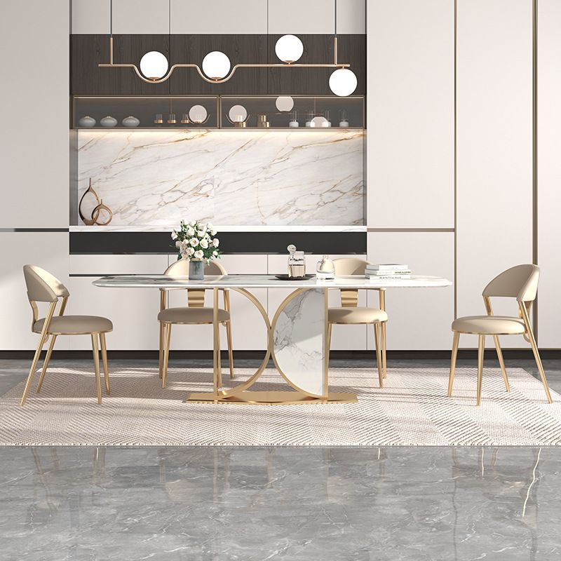 Glam Rectangle Table Sintered Stone Table with Metal Legs for Home