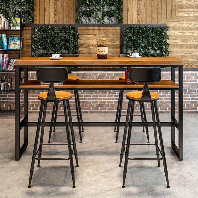 Modern Rectangle Bar Dining Table Wood Trestle Bar Height Table with Shelves Clearhalo 'Bar Furniture' 'Bar Tables' 'bar_tables' 'furn' 'furn_bar_tables' 'Furniture' 'furniture_bar_tables' 'Kitchen & Dining Furniture' 'kitchen&dining_furn' 'kitchen' 1200x1200_c919c01d-636b-4338-8db2-02e1bd130112
