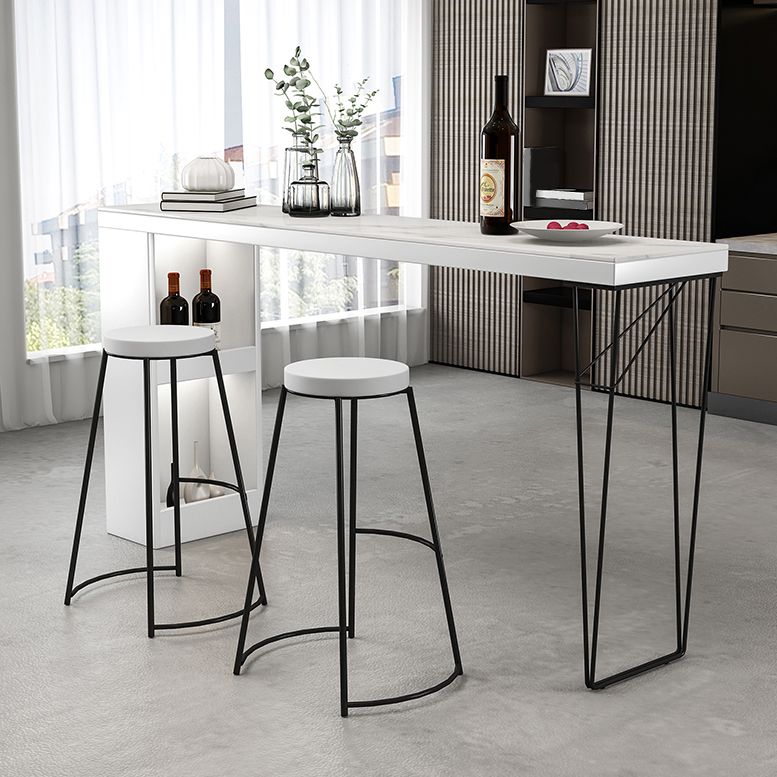 Industrial White Wood Bar Dining Table Stone Top Rectangle Indoor Bistro Table with Shelf Clearhalo 'Bar Furniture' 'Bar Tables' 'bar_tables' 'furn' 'furn_bar_tables' 'Furniture' 'furniture_bar_tables' 'Kitchen & Dining Furniture' 1200x1200_c91a676b-1e39-41f1-8830-2f3c3d09e413