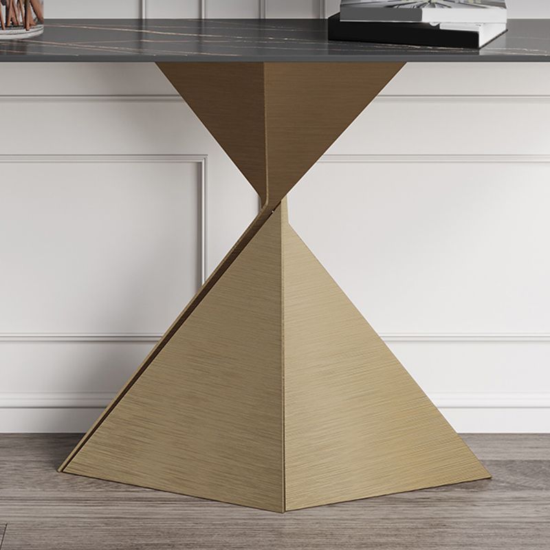 Modern Rectangular Console Table Stone Console Sofa Table in Gold and Black