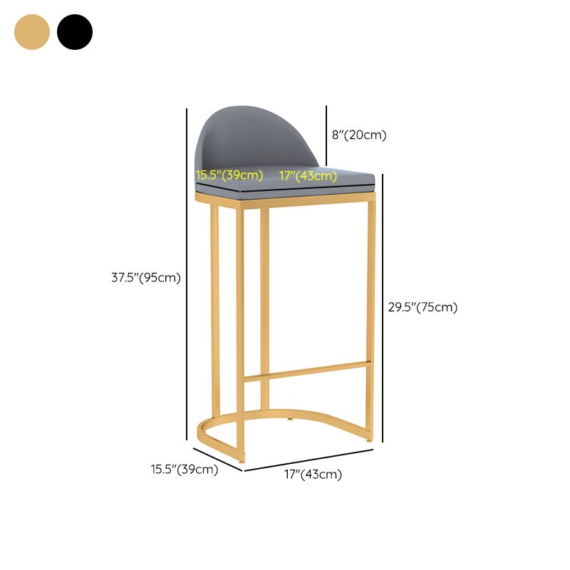 Grey Faux Leather Dining Stool Low Back Bar Stool with Metal Base