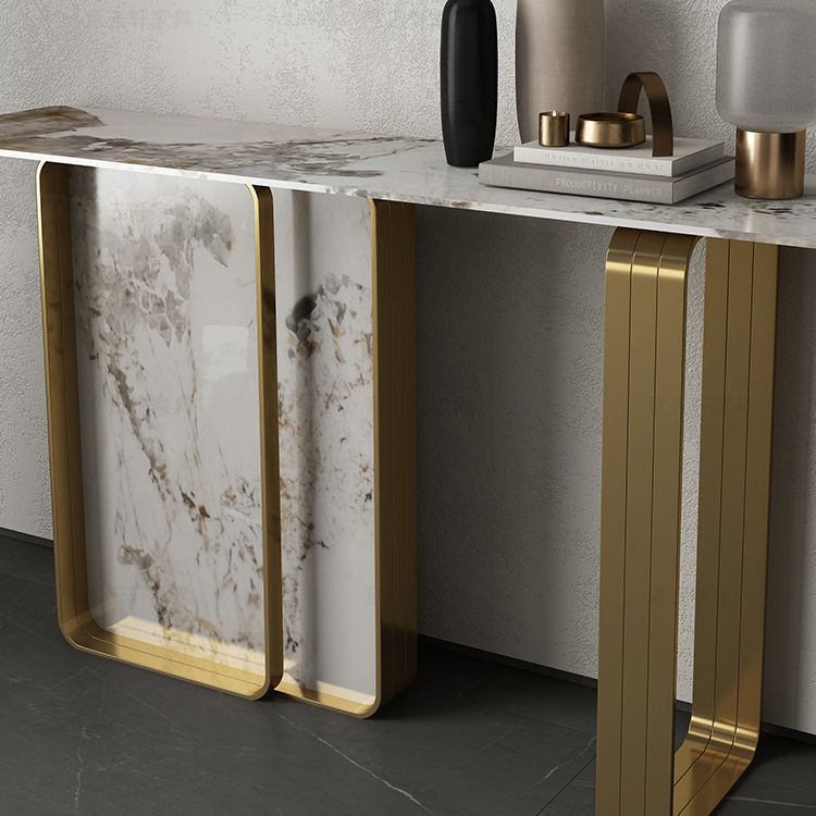 Tavolino console rettangolare moderna Tabella di divano console in oro e bianco