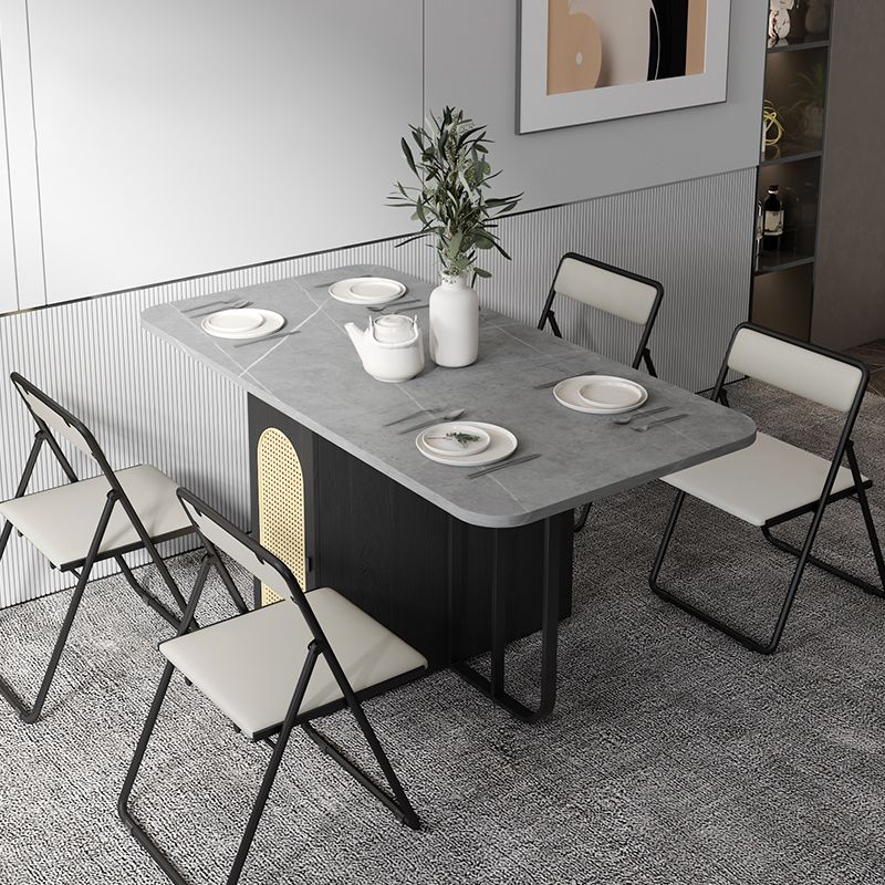 Foldable Wooden Top Dining Table Medieval Modern Rectangle Table with Storage Trestle Base Clearhalo ' dining_table' 'Dining Tables & Seating' 'Dining Tables' 'furn' 'furn_dining_table' 'Furniture' 'furniture_dining_table' 'Kitchen & Dining Furniture' 'kitchen&dining_furn' 'kitchen' 'kitchen_dining_table' 1200x1200_c92295e4-59ed-461b-bdcf-6f9423c27414