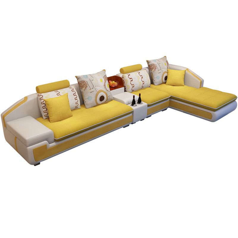 Slipcovered 4-seat Sofa & Chaise 32.28" H Adjustable Sectional